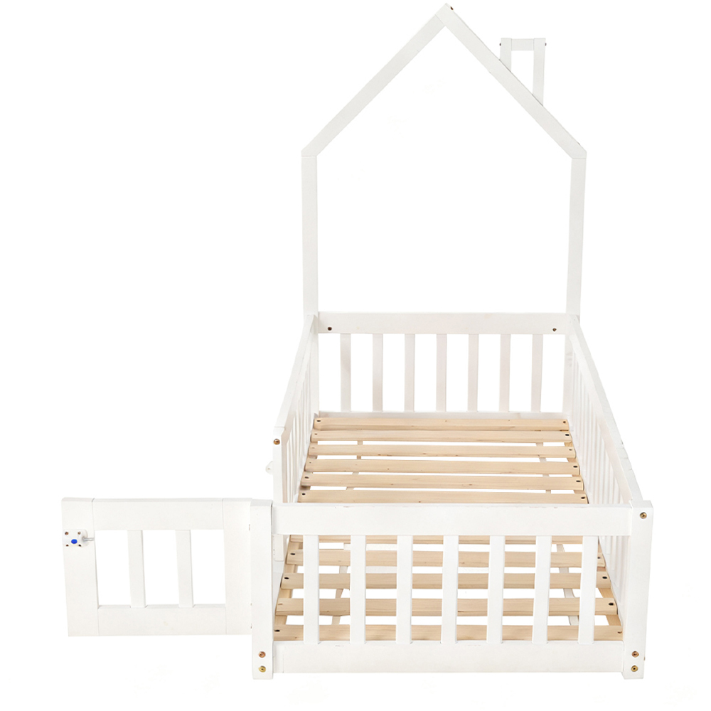 Living and Home Kids White Pine Wood Floor Bed Frame with Roof Headboard Image 3