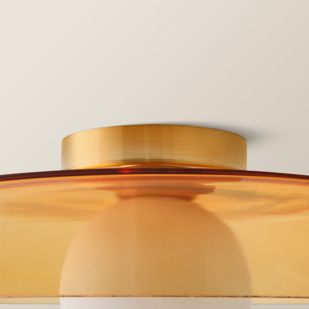 ValueLights Newbury Amber Glass Shade Flush Ceiling Light with Bulb Image 3
