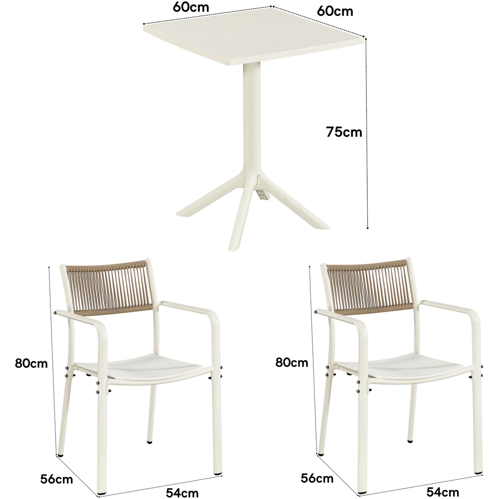 Core Products 2 Seater White Rope Back Effect Square Plastic Table Garden Bistro Set Image 8