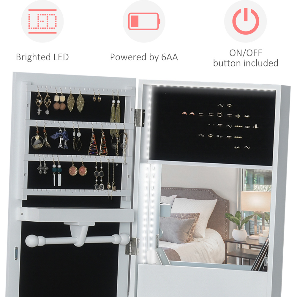 Portland Single Door White Mirrored Jewellery Cabinet with LED Image 6