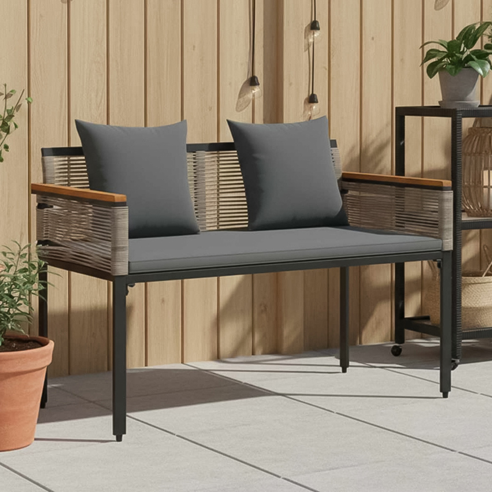 vidaXL Grey Poly Rattan Garden Bench with Cushion 117 x 54 x 74.5cm Image 1