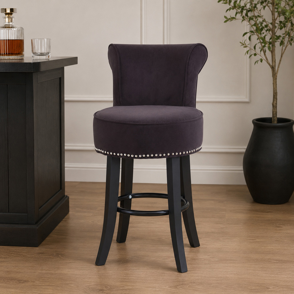 Premier Housewares Regents Park Black Velvet Bar Chair Image 3