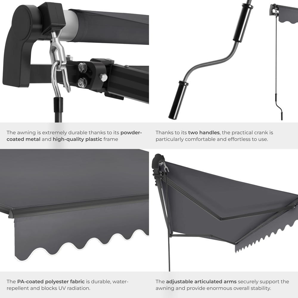 tectake Ornella Dark Grey Retractable Awning 300 x 250cm Image 6