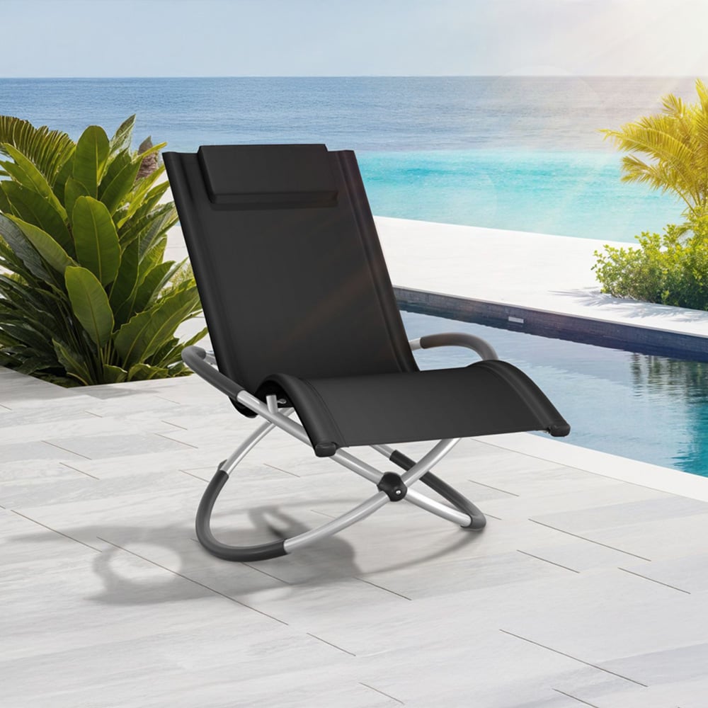 tectake Paulina Black Foldable Sun Lounger with Cushion Image 3