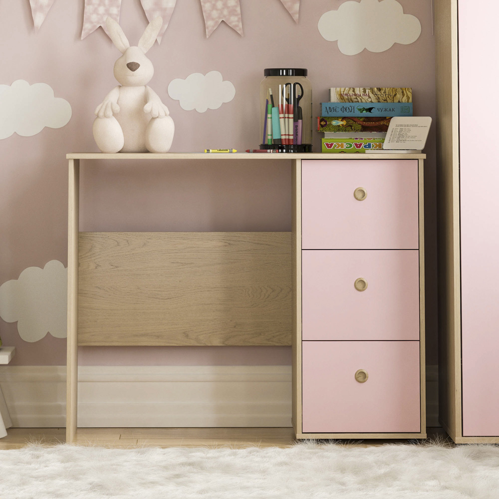Junior Vida Neptune 3 Drawer Pink and Oak Desk Image 6