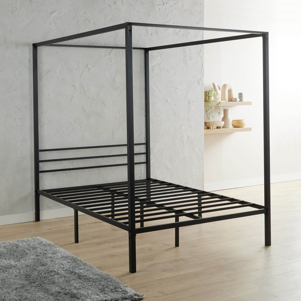 Home Source Sierra 4 Poster King Size Black Metal Canopy Bed Frame Image 6