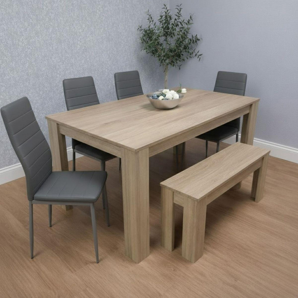 Kosy Koala 6 Seater Faux Leather Dining Bench Set Oak Effect and Grey Image 6
