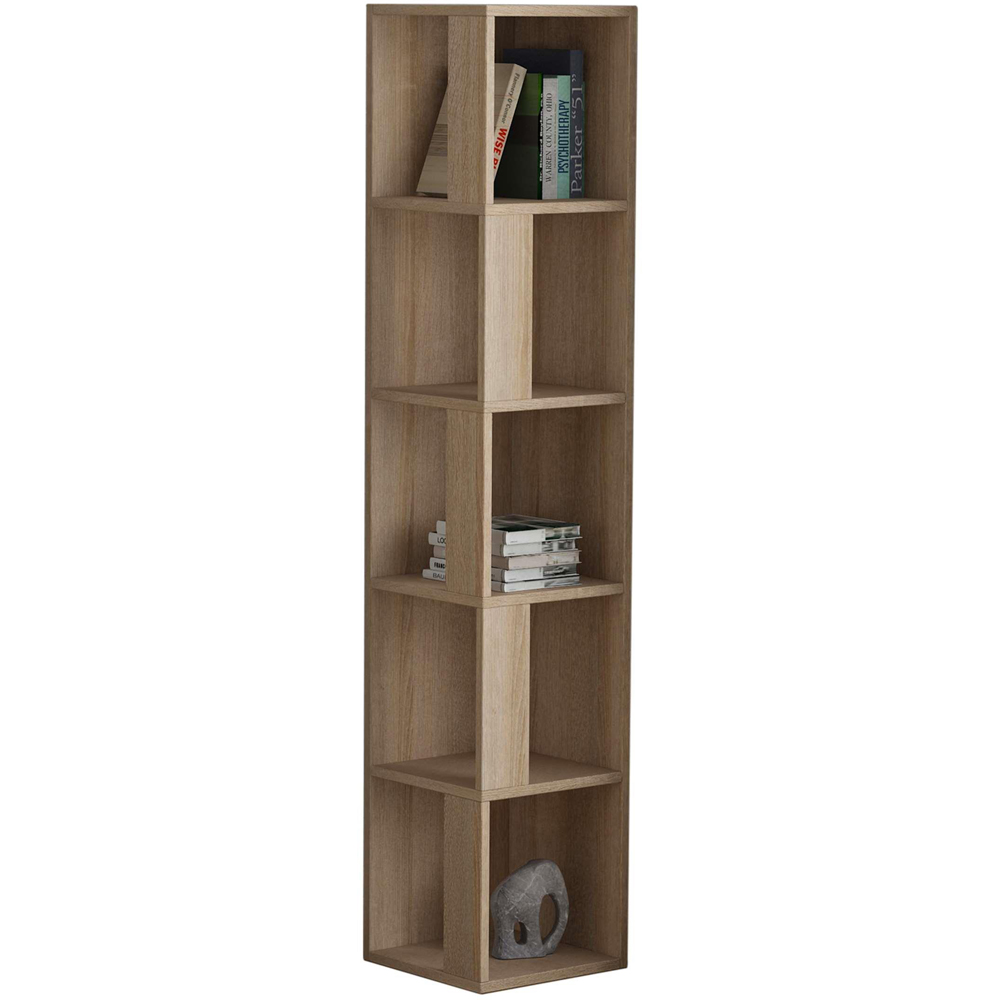 Decortie Piano 5 Shelf Natural Oak Effect Modern Corner Bookcase Image 2