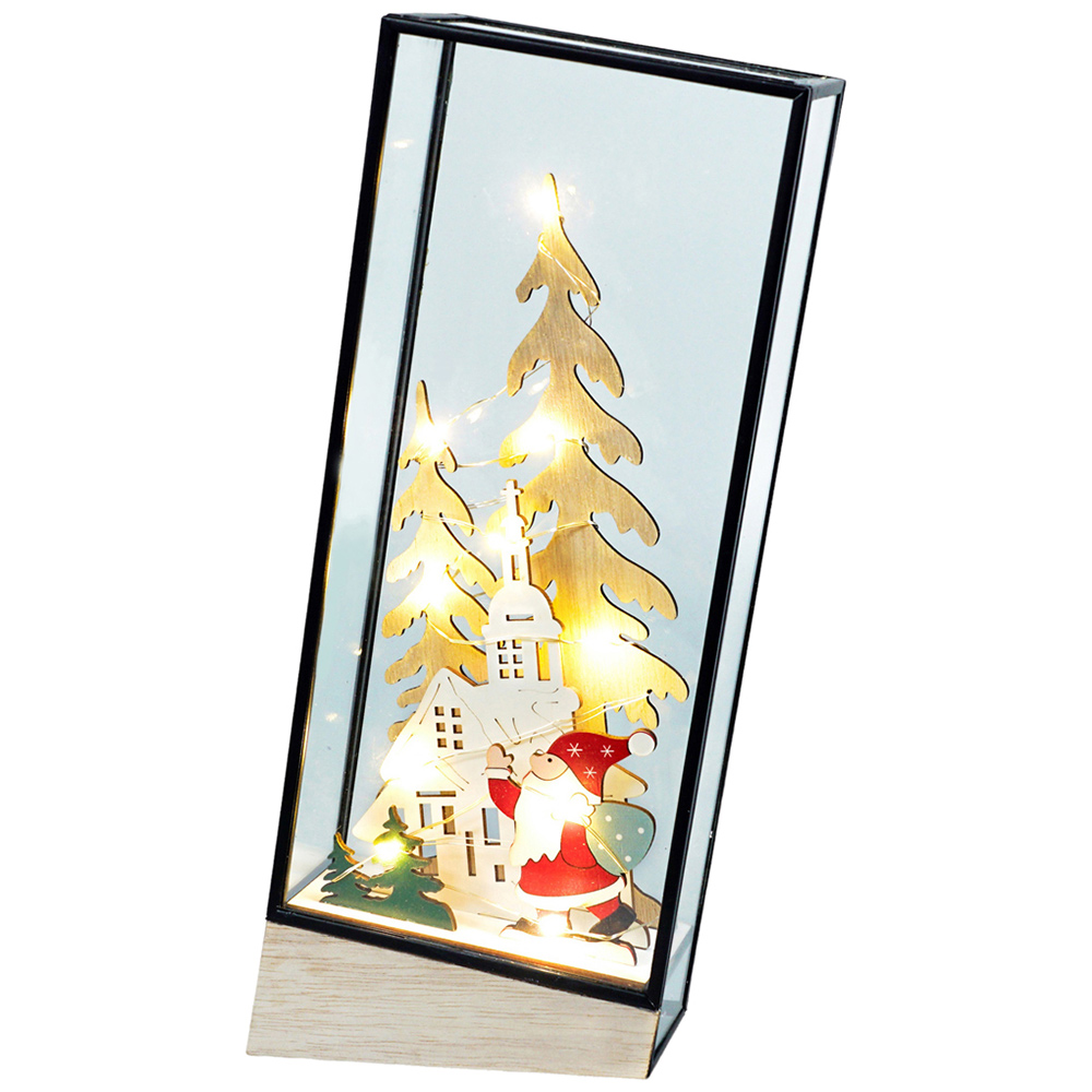 Xmas Haus Multicolour Hurricane Glass Holder with Village and Santa Scene Image 1