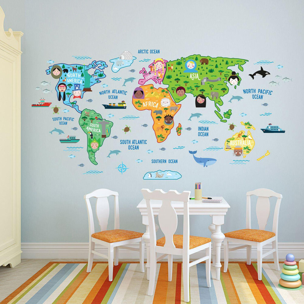 Walplus Kids Educational World Map Self Adhesive Wall Stickers Image 6