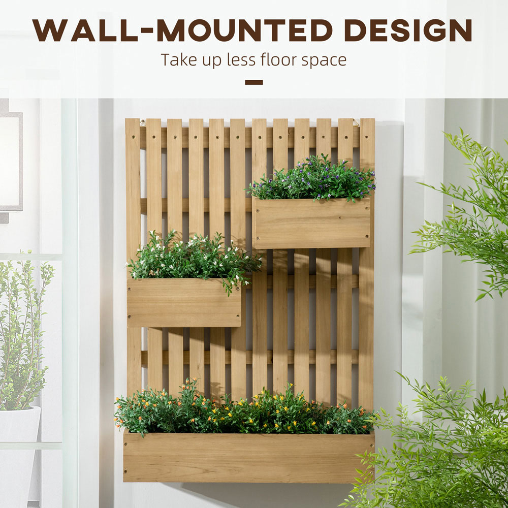 Outsunny Wooden Wall-Mounted Garden Trellis with 3 Movable Planter Boxes Image 4