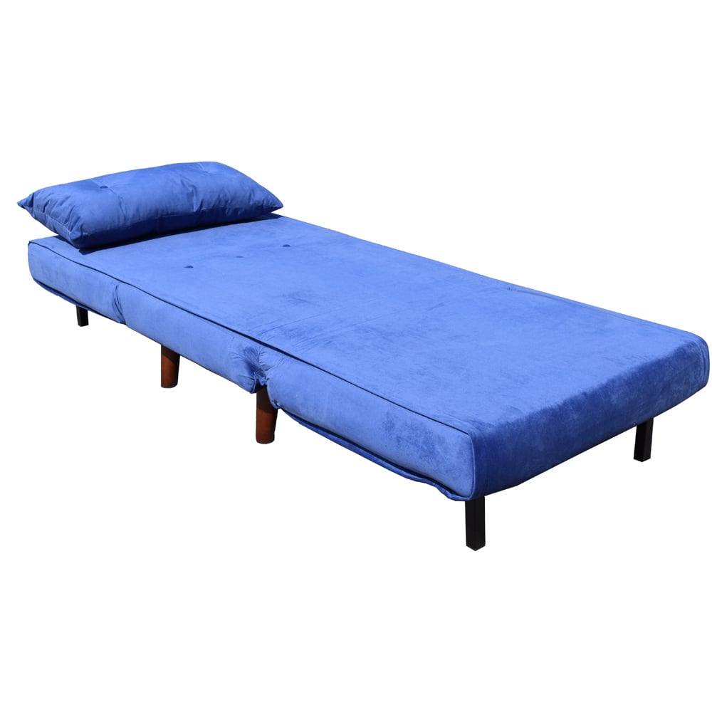 Brooklyn Single Seater Navy Plush Velvet Pull Out Sofa Bed Image 2