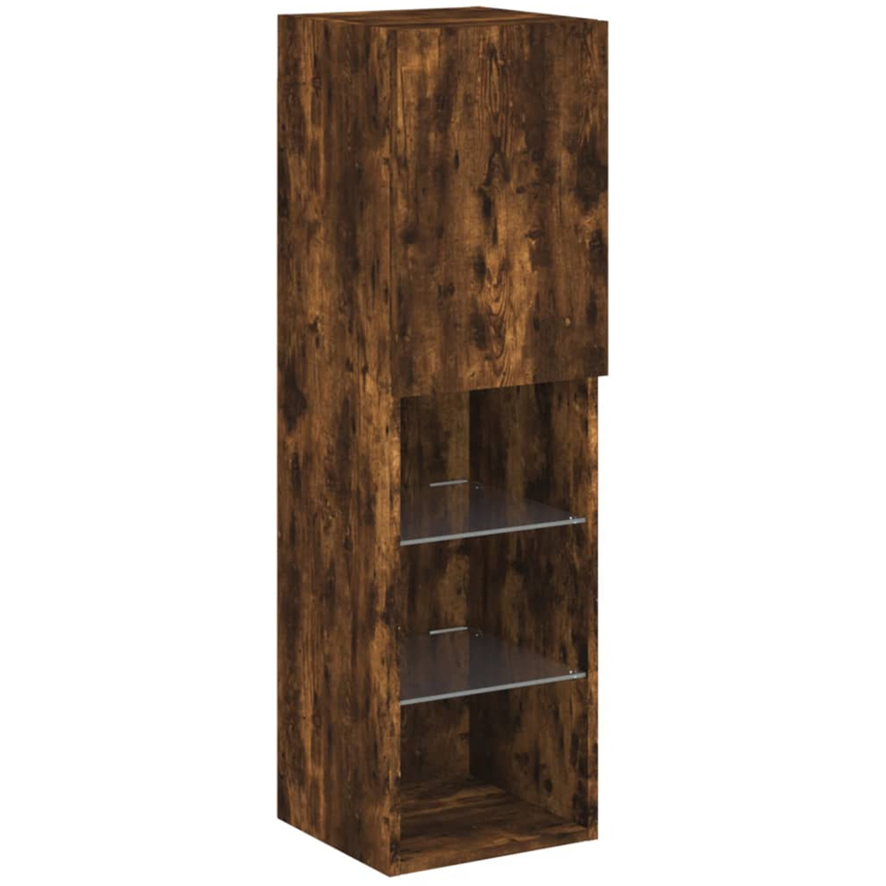 vidaXL Single Door 3 Shelf Smoked Oak Wall Mounted LED TV Cabinet Image 7