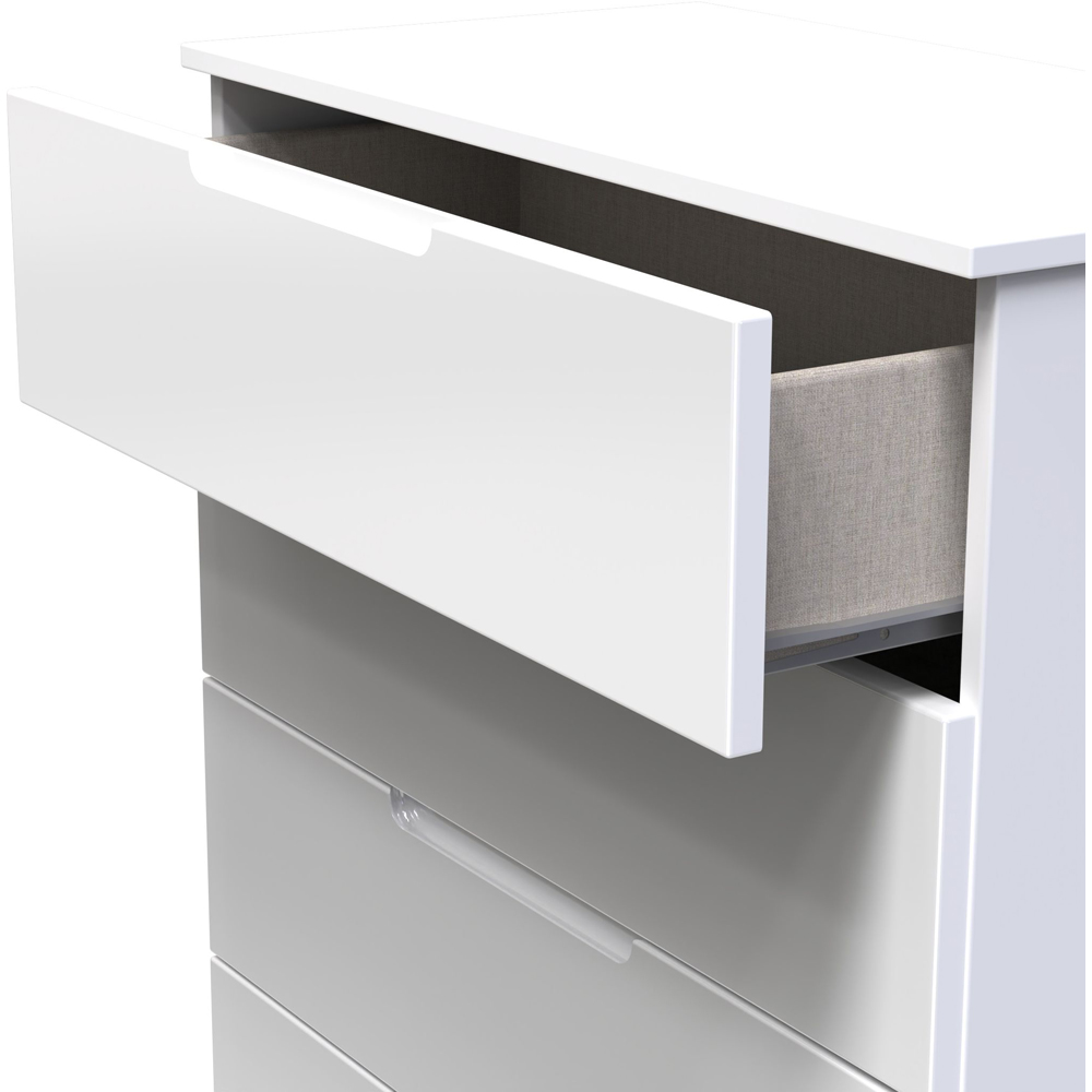 Crowndale Milan 5 Drawer White Gloss and White Chest of Drawers Ready Assembled Image 6