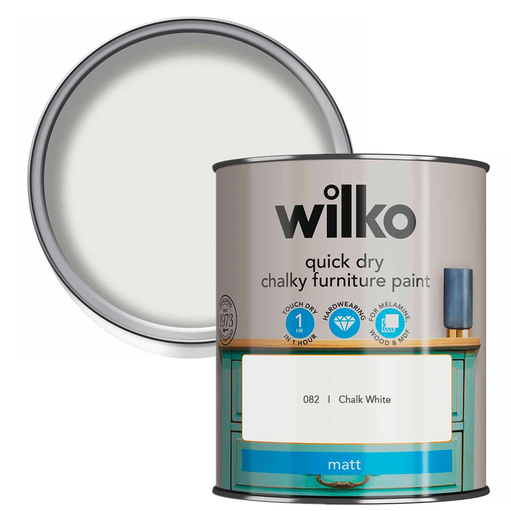 Wilko Quick Dry Chalk White Furniture Paint 750ml Image 1