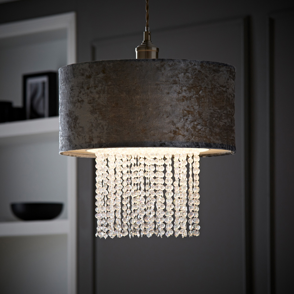 ValueLights Boland Silver Grey Velvet Droplets Pendant Shade Image 6