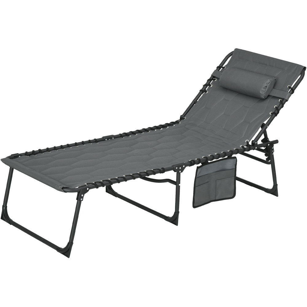 Outsunny Grey Foldable Recliner Sun Lounger with Side Pocket Image 2