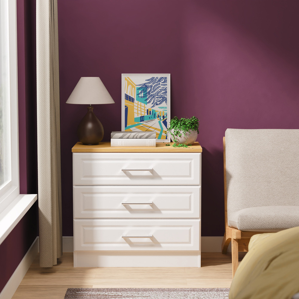 Crowndale Kent 3 Drawer White Ash and Modern Oak Chest of Drawers Ready Assembled Image 7