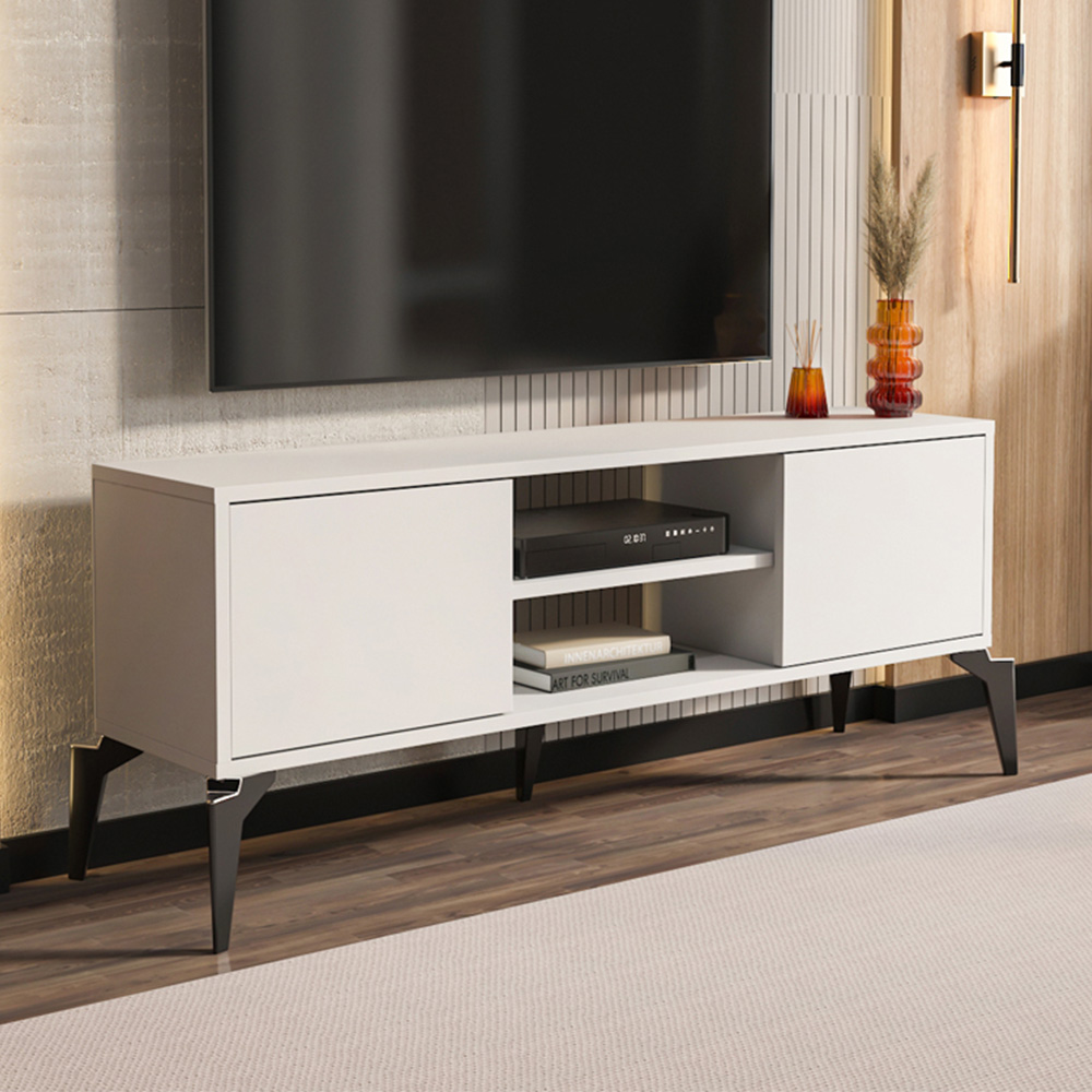 Decorotika Lojo 2 Door 2 Shelf White TV Stand for 50 inch TV Image 1