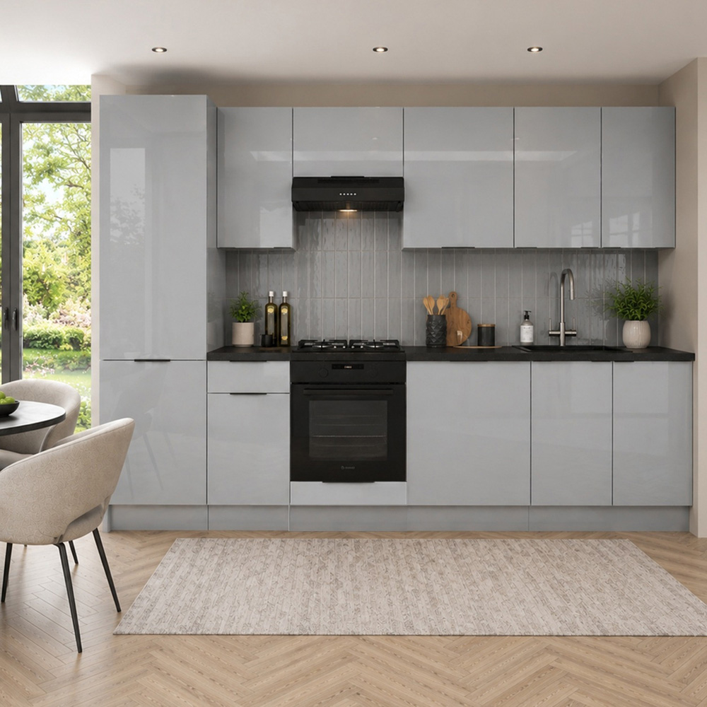 Impact Furniture Star 2 Door Light Grey Gloss Tall Freestanding Kitchen Larder Unit 600mm Image 2