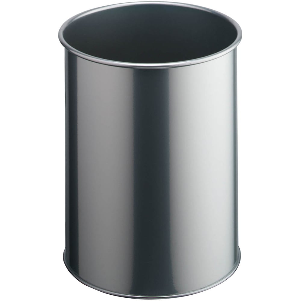 Durable Silver Round Metal Waste Bin 15L Image 1