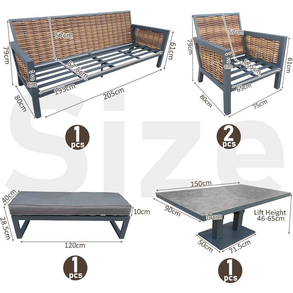 Furniture One 7 Seater Grey Aluminium Outdoor Lounge Set with Lift-Up Table Image 9