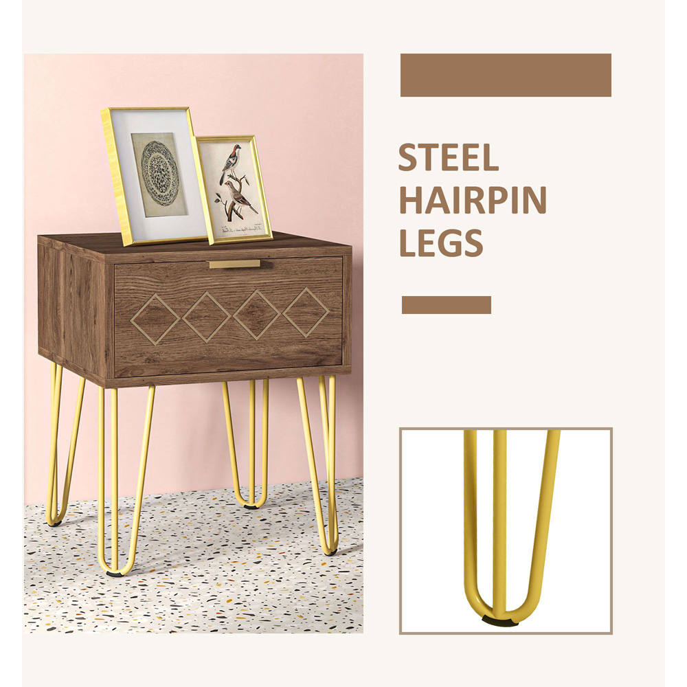 Portland Single Drawer Brown and Gold Bedside Table Image 6