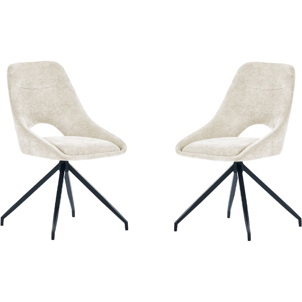 Julian Bowen Jonah Set of 2 Cream Chenille Upholstered Swivel Dining Chair Image 2