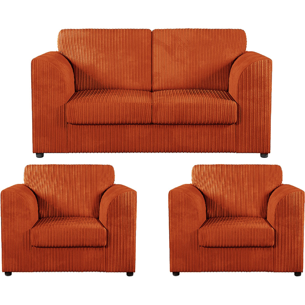 Luxor 4 Seater Orange Jumbo Cord Full Back Sofa Suite Image 2