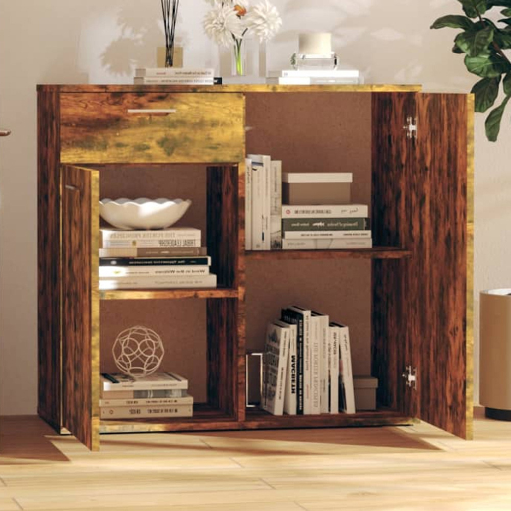 vidaXL 2 Door Single Drawer Smoked Oak Sideboard Image 1