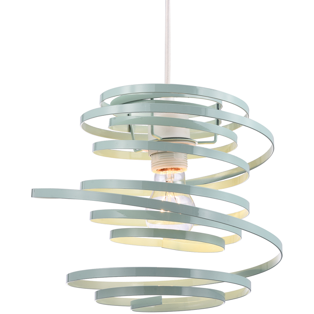 Happy Homewares Double Ribbon Spiral Swirl Duck Egg Gloss Metal Ceiling Light Image 2