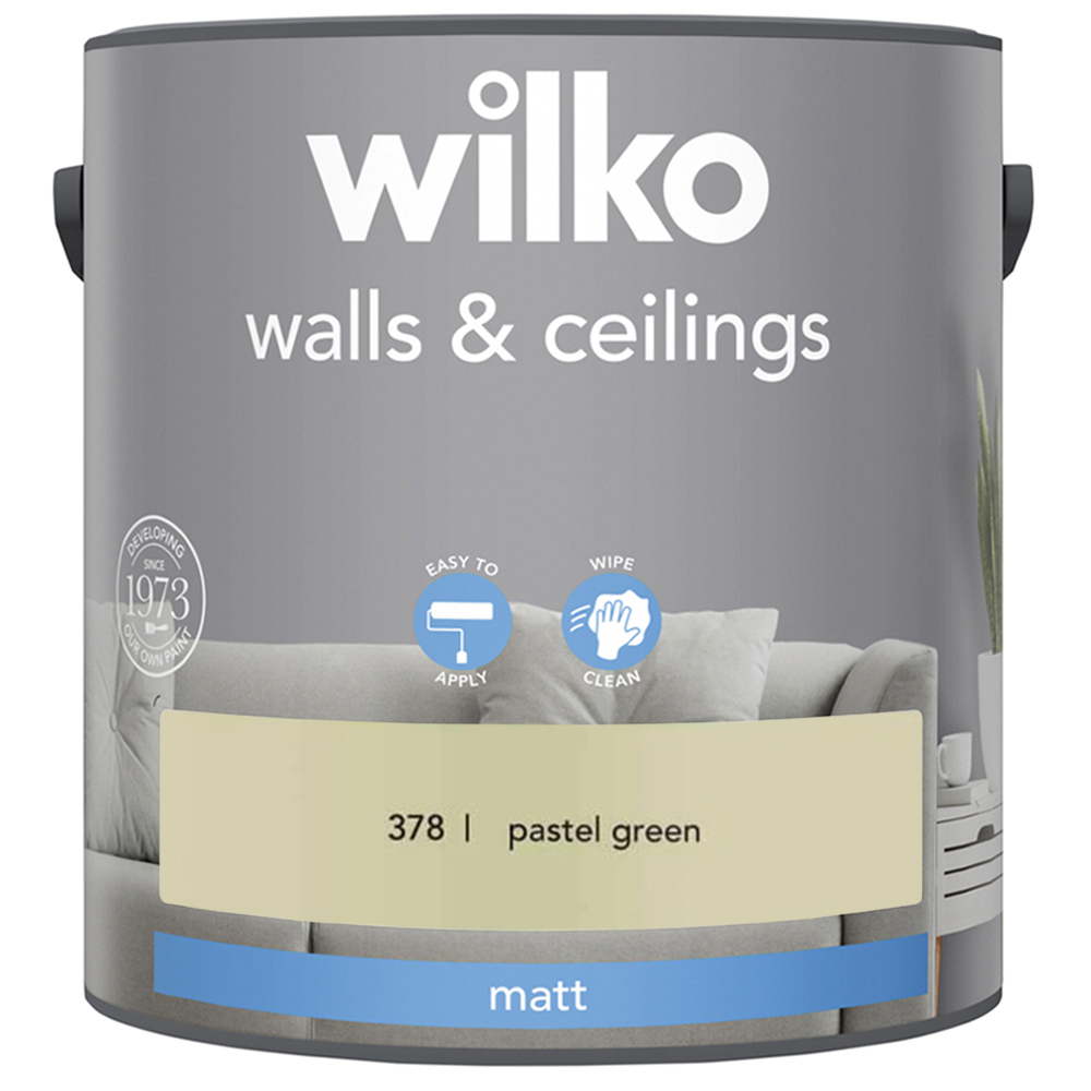 Wilko Walls & Ceilings Pastel Green Matt Emulsion Paint 2.5L Image 2