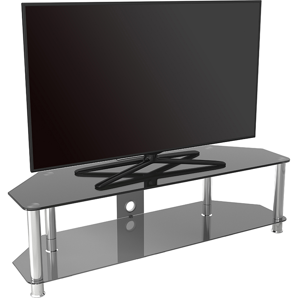AVF Classic 2 Shelf Black and Chrome Glass Corner TV Unit Image 5