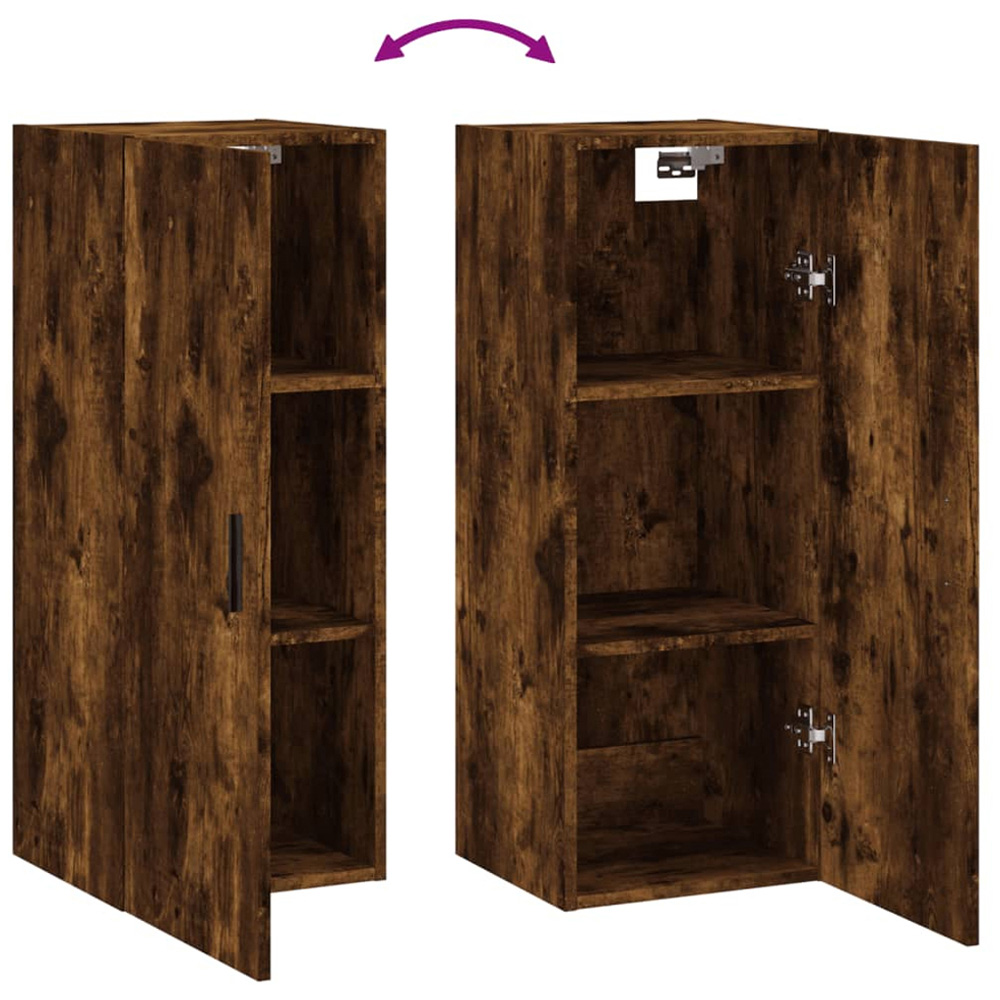 vidaXL Single Door Smoked Oak Wall Mounted Slim Storage Cabinet Image 8
