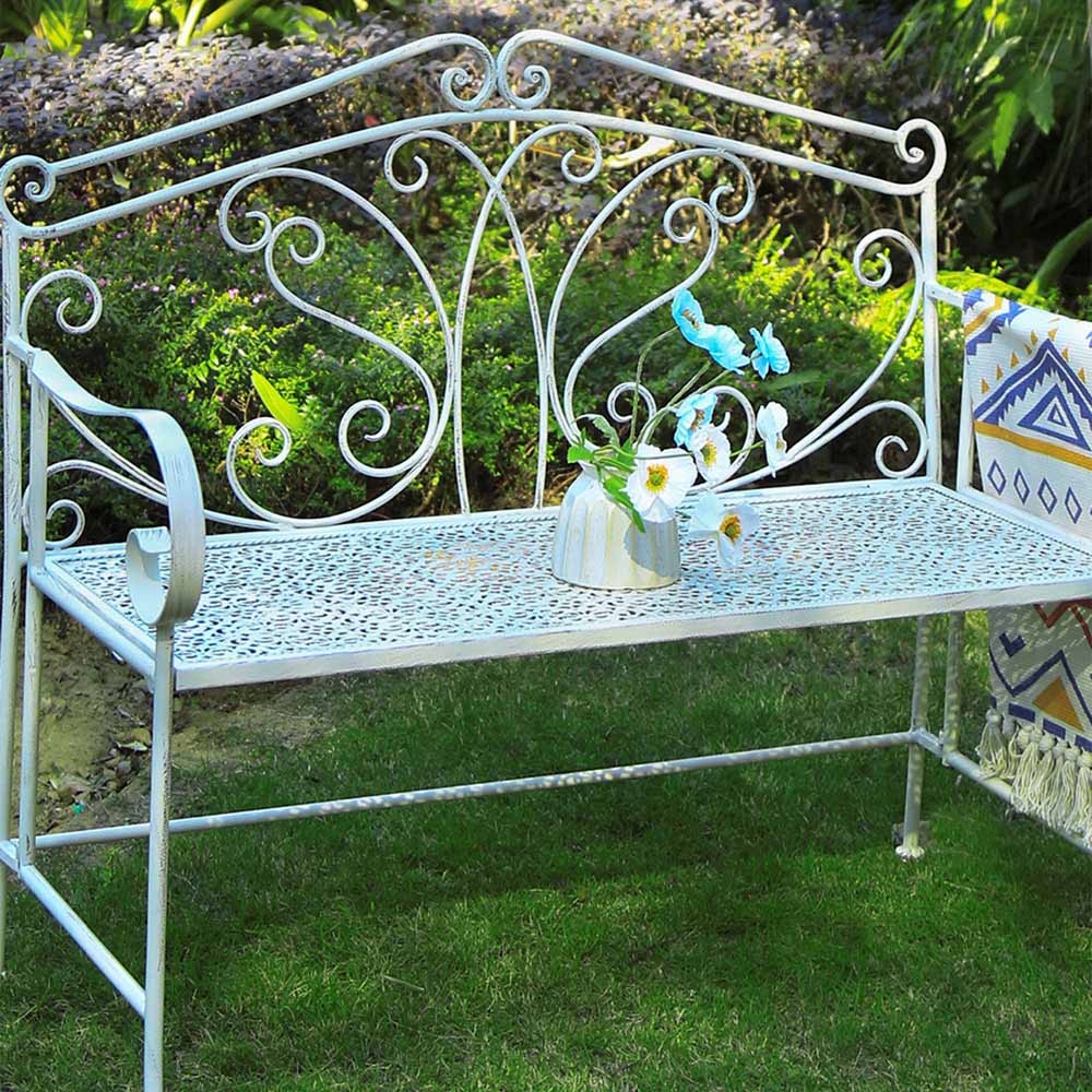 GlamHaus Andalusia Antique White Garden Bench Image 1