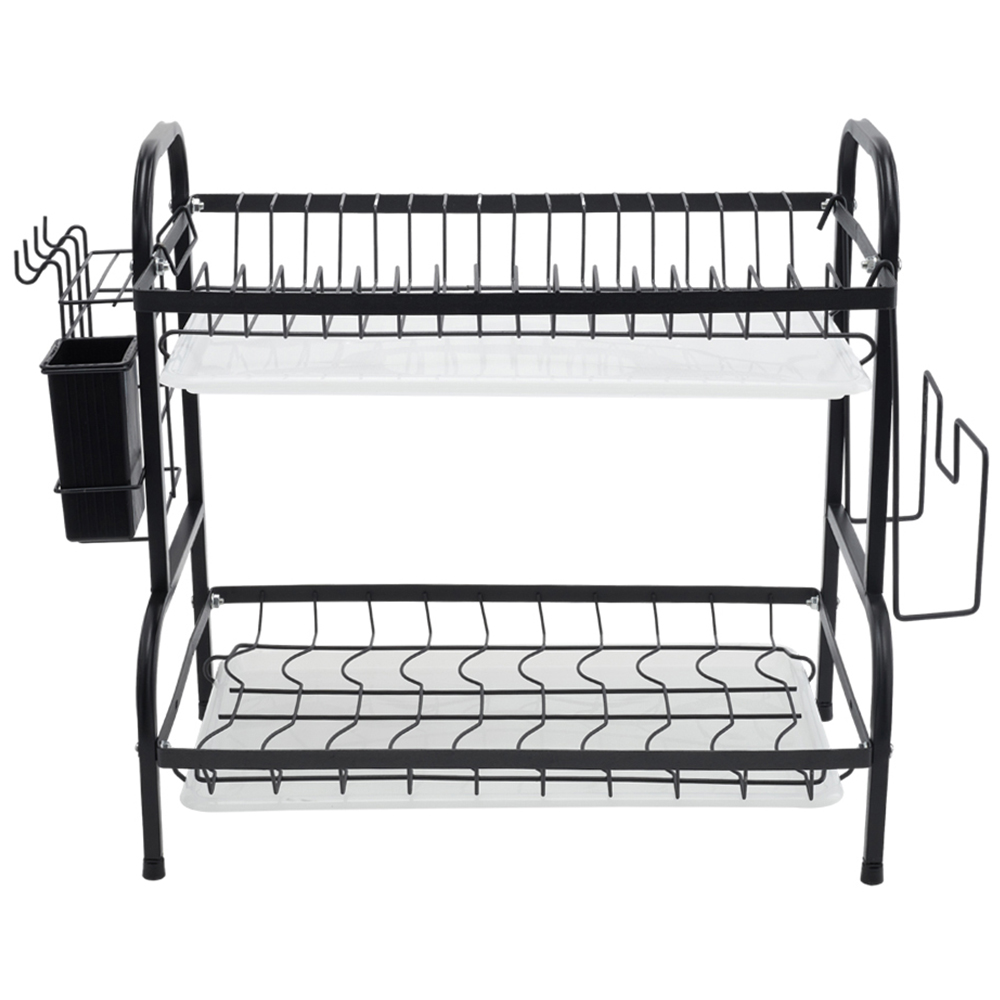 Living and Home Black 2 Tier Steel Dish Drying Rack Image 1