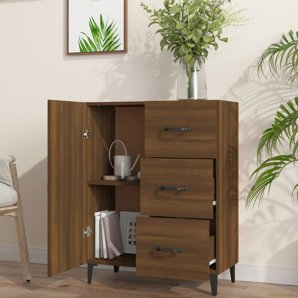 vidaXL Single Door 3 Drawer Brown Oak Sideboard Image 3