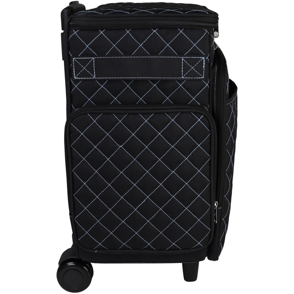 Everything Mary EVM13737-1 Quilted Black Blue Stitching Rolling Trolley Bag 35.6 x 20.3 x 38.7cm Image 4
