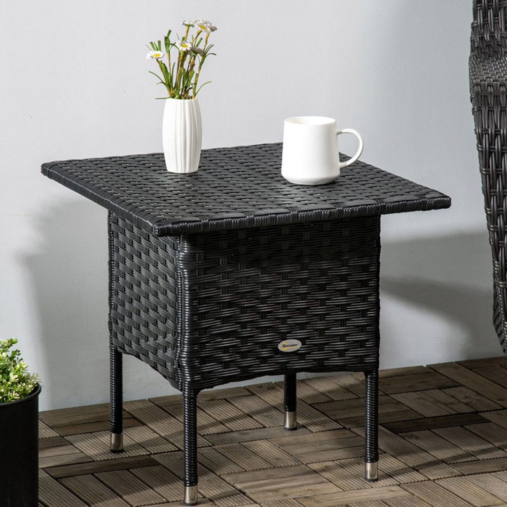 Outsunny Black Rattan Side Table Image 1