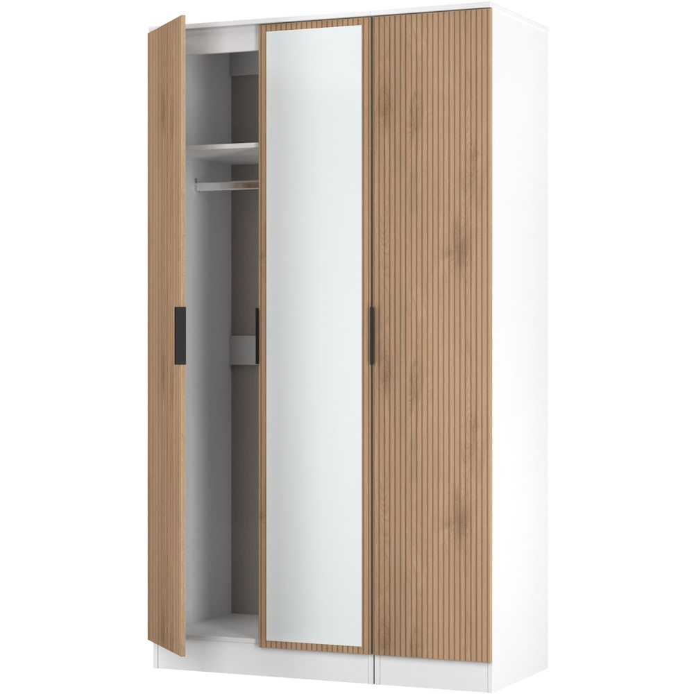 Crowndale Java 3 Door Slatt Effect and White Tall Mirrored Wardrobe Ready Assembled Image 6