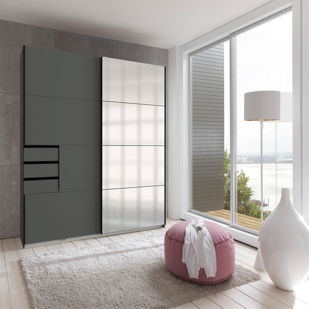 TJ'S Saigon 3-Section Graphite Mirrored Sliding Wardrobe Image 5