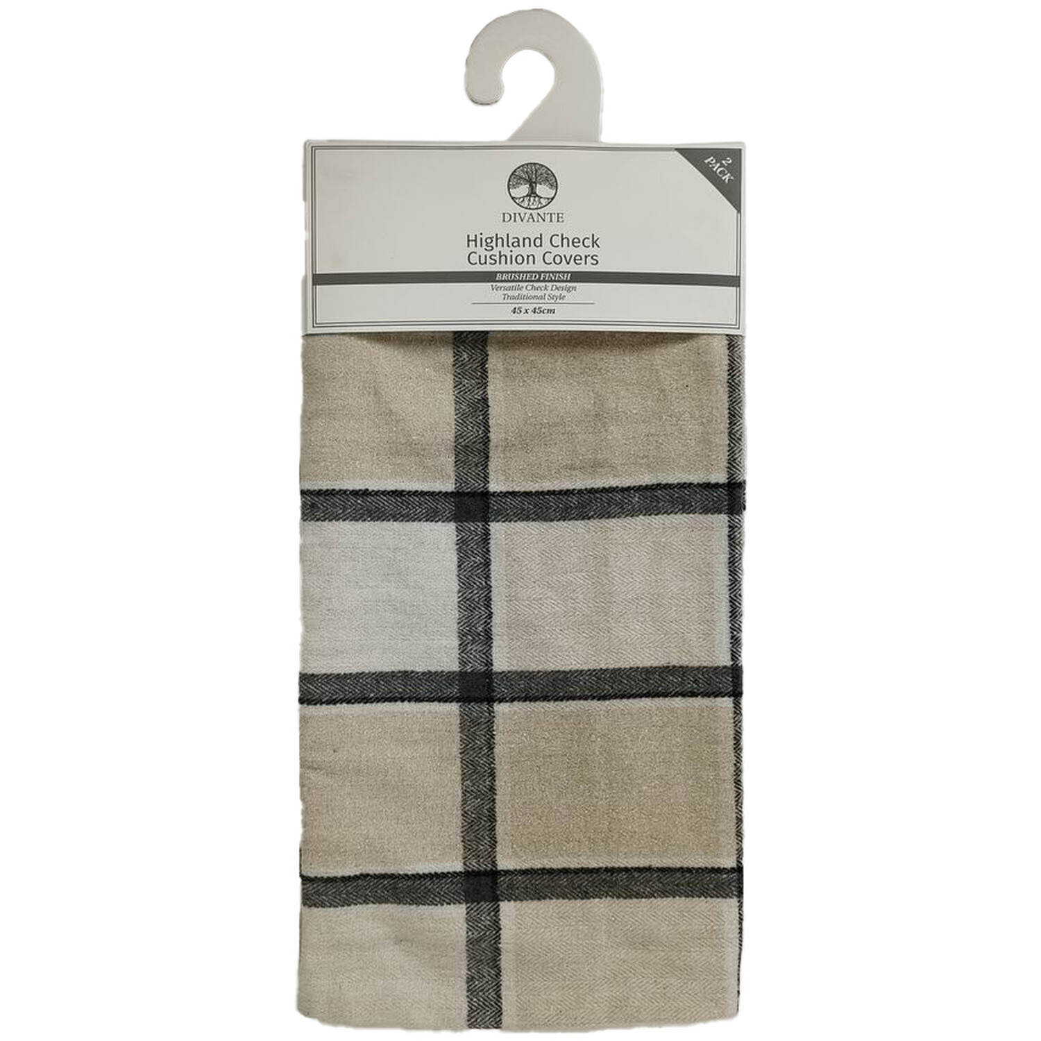 Pack of 2 Highland Check Cushion Covers - Natural Image 2