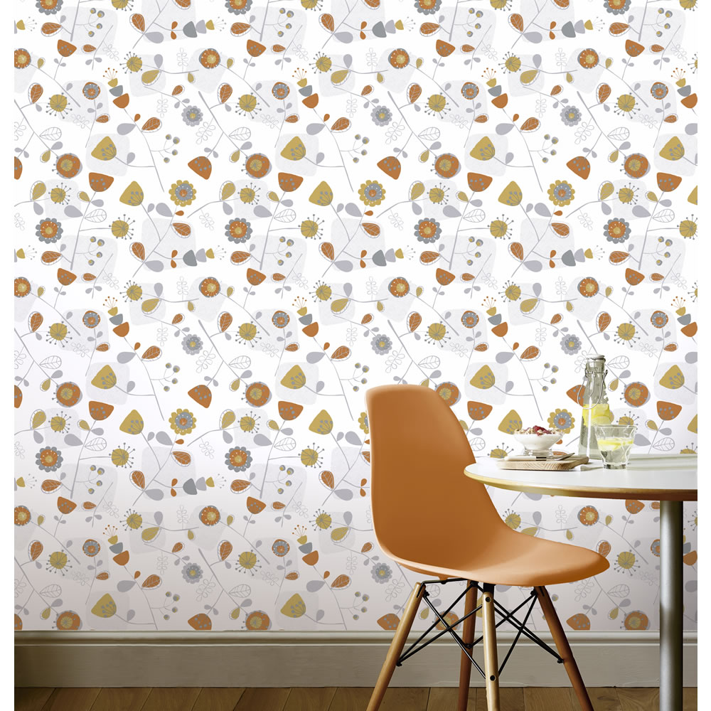 Wilko Wallpaper Floral Orange and Yellow Image 2