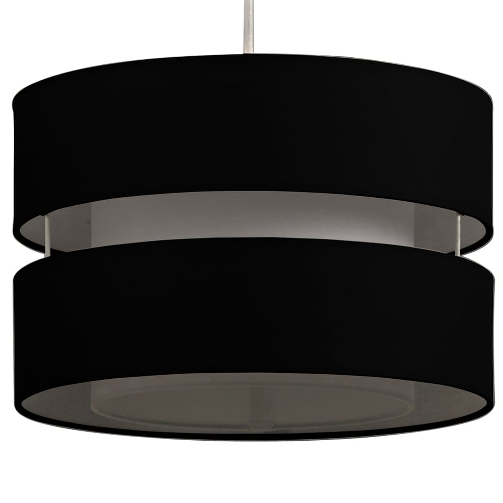 Kliving 2 Tier Black Fabric Shade Pendant Light Image 1