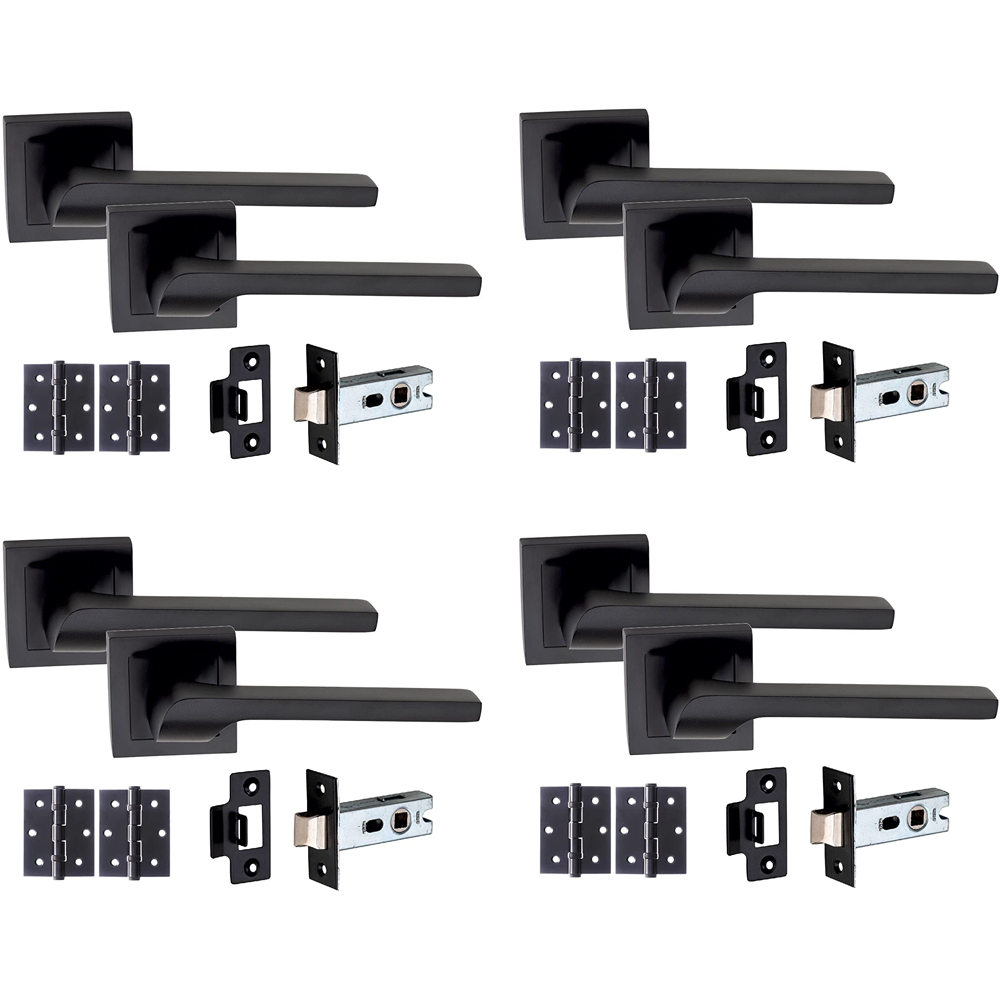 Golden Grace Matt Black Sigma Door Handle Set 64mm 4 Pack Image 1