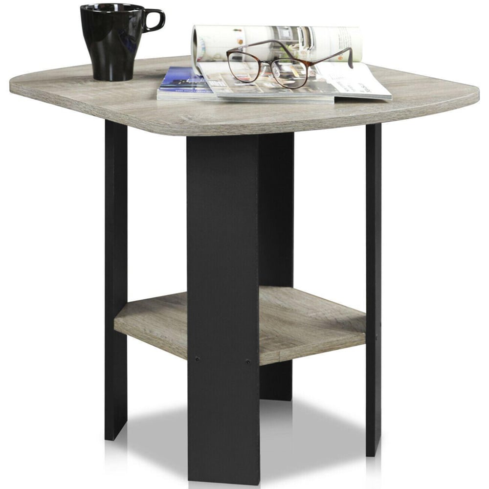 Walplus French Oak Grey Simple Design End Table Set of 2 Image 5