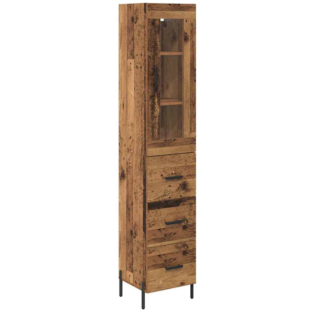 vidaXL Single Glass Door 3 Drawer Old Wood Highboard Image 2