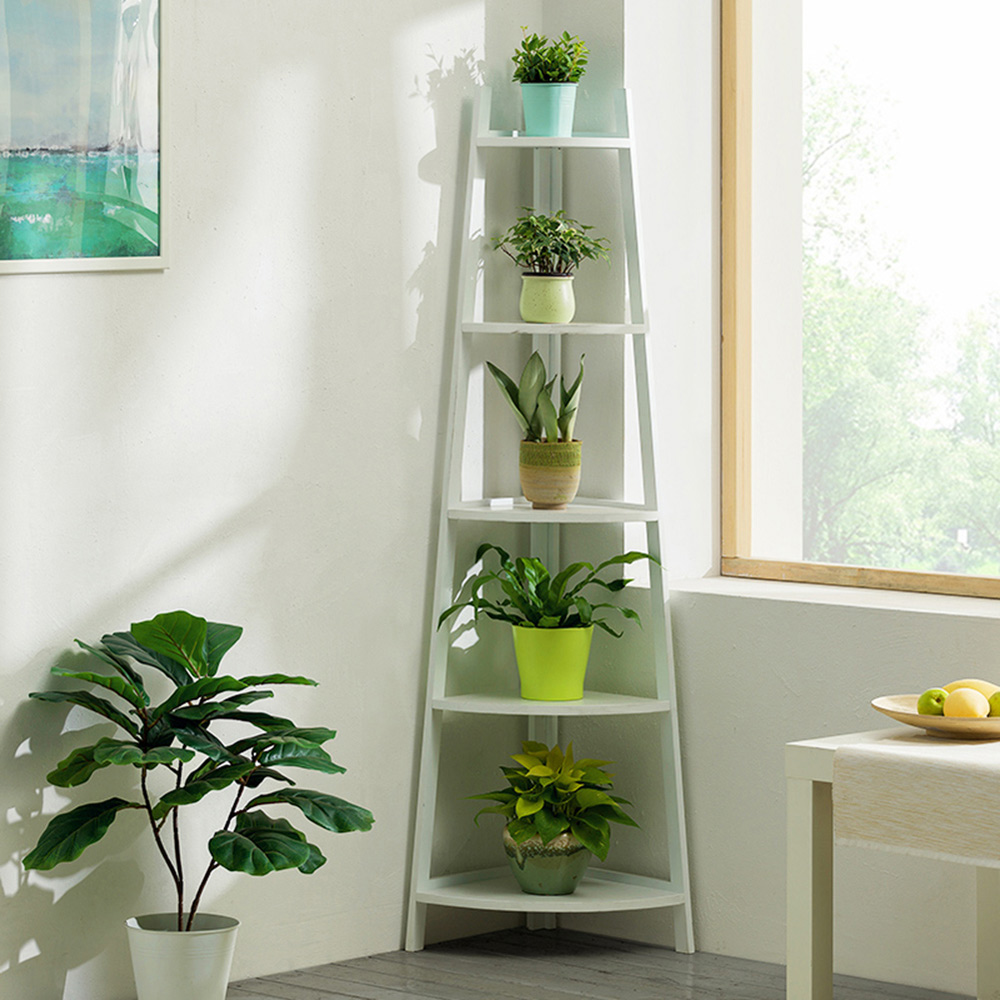 Living and Home White 5 Tier Corner Ladder Shelf for Plant Image 2