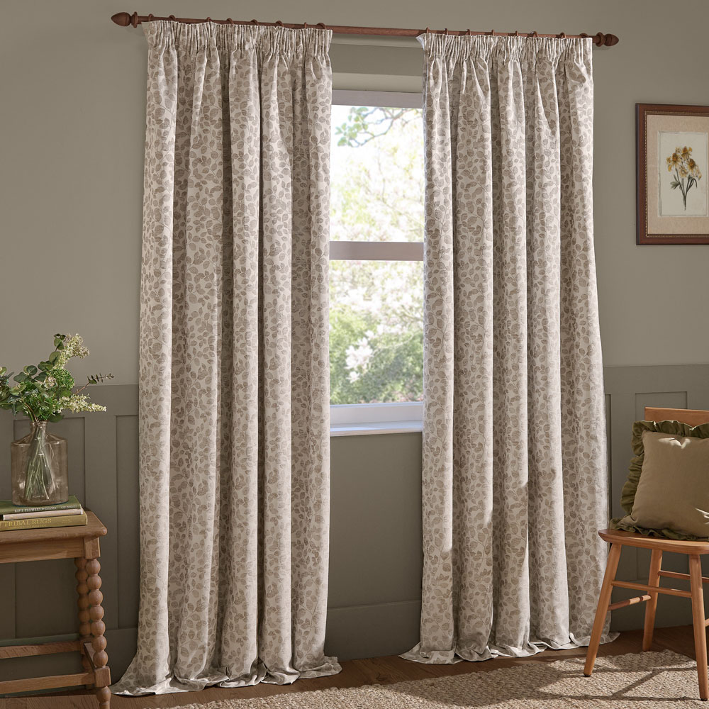 Wylder Grace Leaf Natural Jacquard Fully Lined Pencil Pleat Curtains 168 x 137cm Image 1
