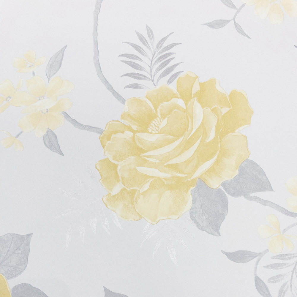 Muriva Rosalind Floral Grey and Ochre Wallpaper Image 3